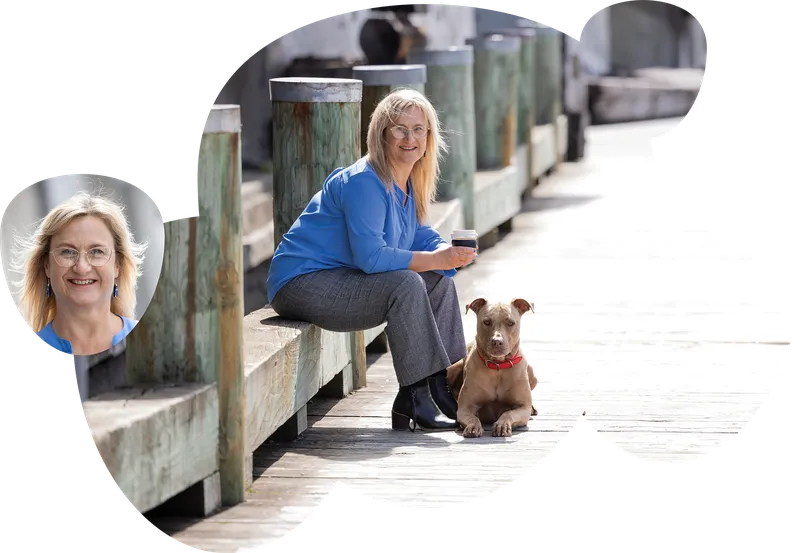 RealMe photo of woman with dog on Wellington waterfront