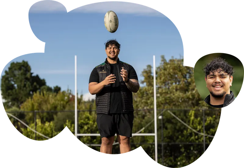 RealMe photo of young man with rugby ball on field